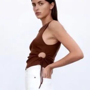 Zara Brown Tank Top with Side Tie Detail